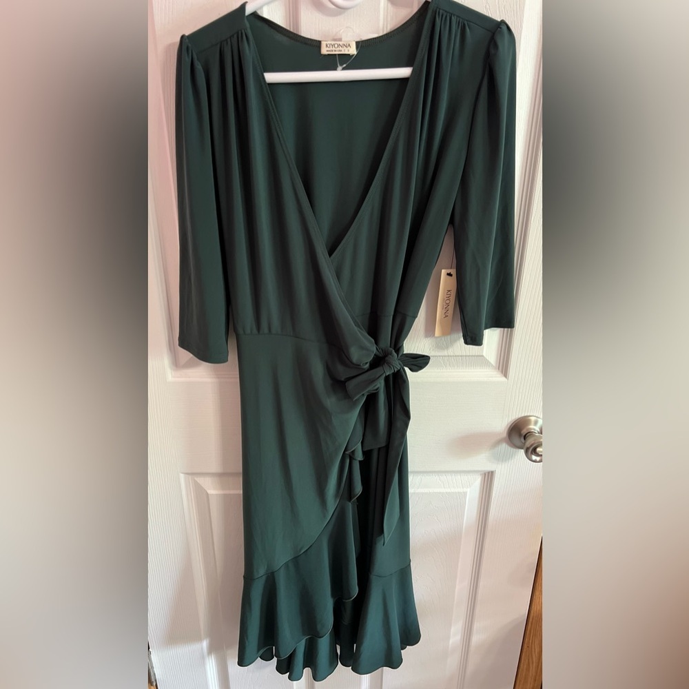 Kiyonna Whimsy Ruffled Midi Wrap Dress with Sleeves Wrap Around Style w/ Ruffles - Picture 4 of 6